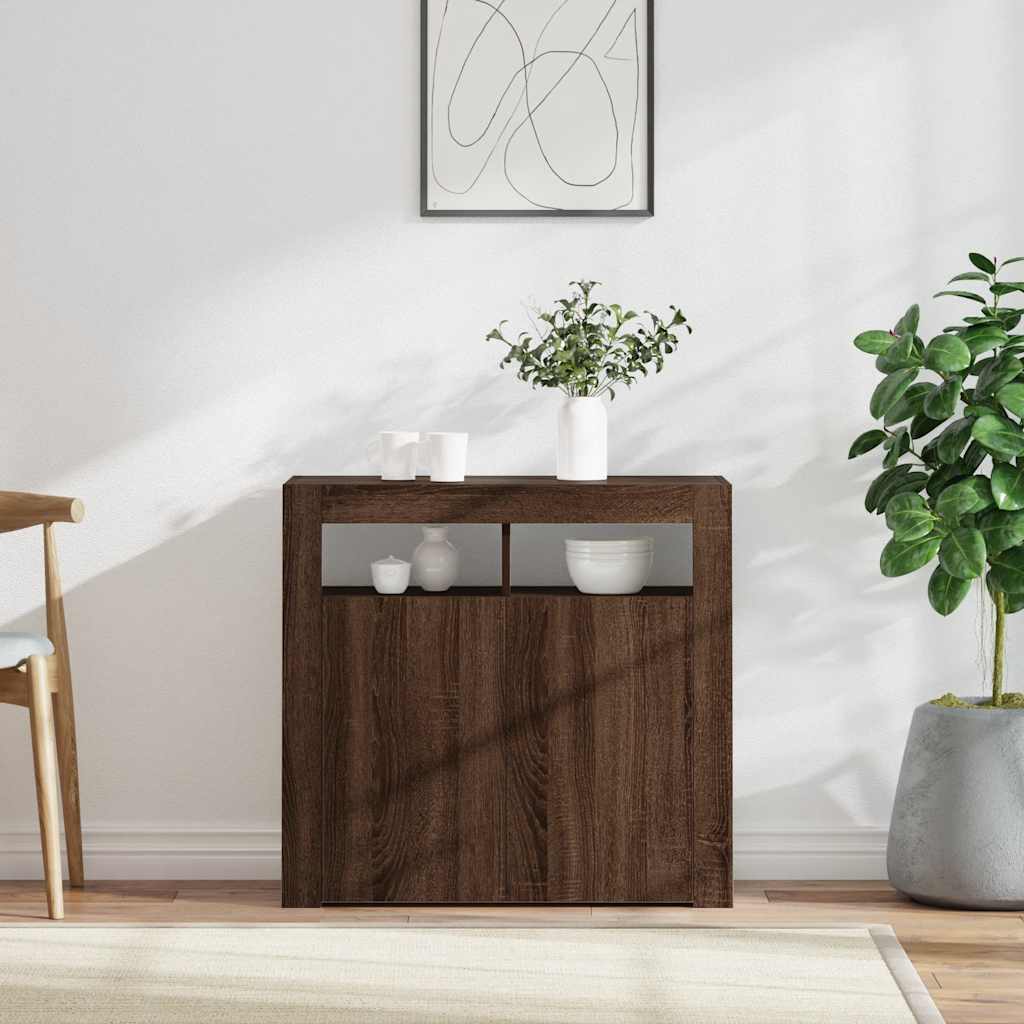 Sideboard mit LED-Beleuchtung Braun Eichen-Optik 80x35x75 cm
